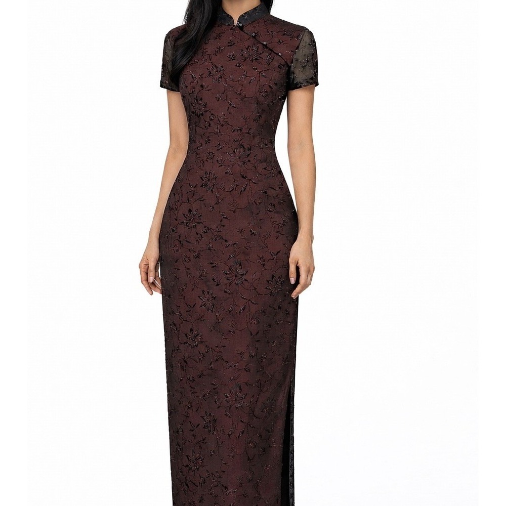 VTG Y2K Rampage Cheongsam Asian Burnout Dress Sz. 10 Black Whimsy Goth Vamp Prom